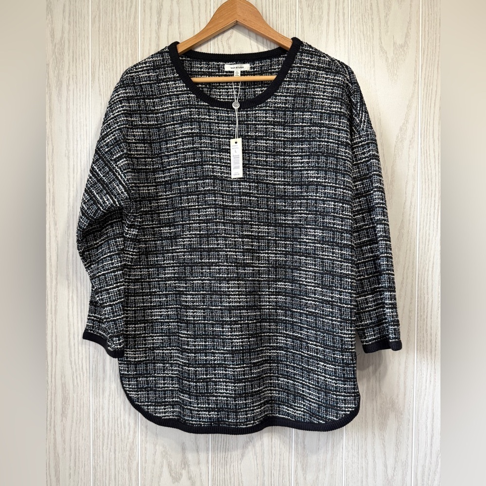 NWT Max Studio Textured Boucle Knit Pullover Top Black White MSRP $88